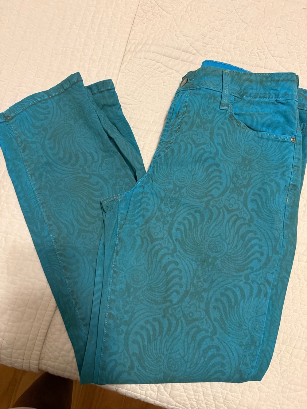 NYDJ Women’s Aqua Jeans with tan design size 12